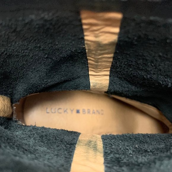 LUCKY BRAND Walwyn Black Nubuck Leather Heeled Booties - Picture 3 of 9